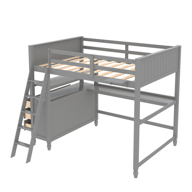 Lit mezzanine 3 tiroirs avec bureau intégré Flournory par Harriet Bee, gris