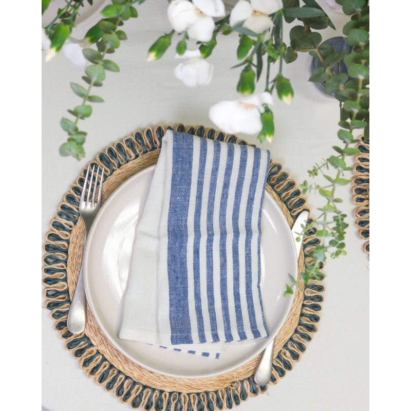 Brittany Square Napkin, White/Blue