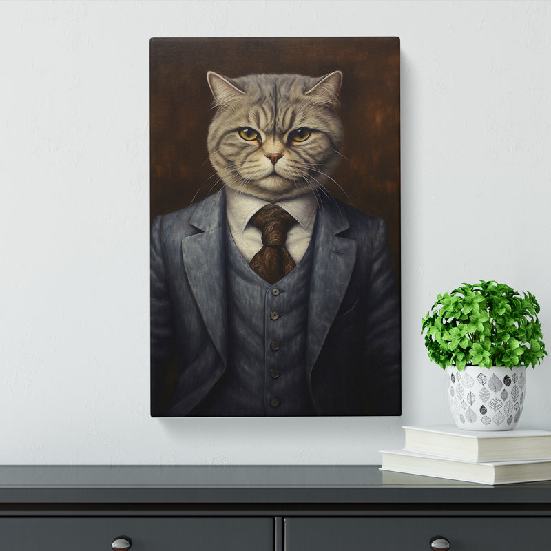 Cat In A Suit Painting No.2 - No Frame Print, 76cm H x 50cm W x 3cm D