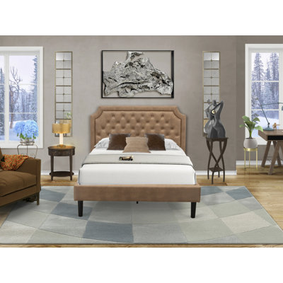 Ensemble de meubles de chambre à coucher 2 pièces Granbury avec lit double capitonné à boutons et petite table de bout Jacobean vieillie