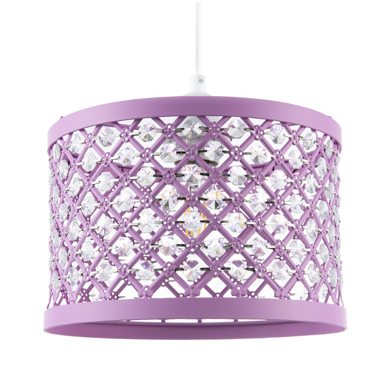 Modern Ornate Metal Pendant Shade With Clear Acrylic Beads By, Purple