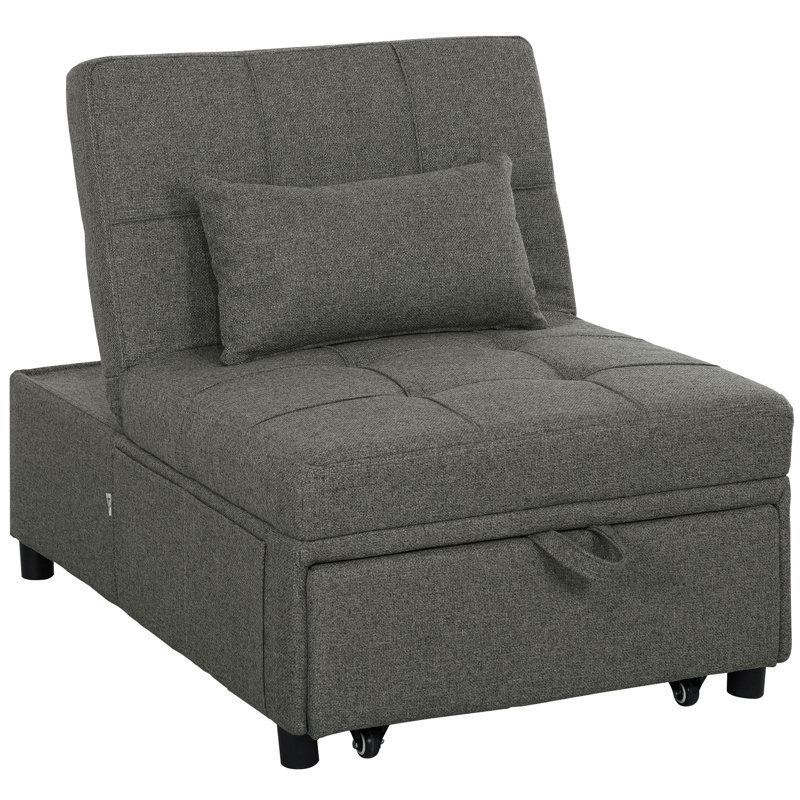 Single 72cm Upholstered Clic Clac Sofa, Charcoal Grey