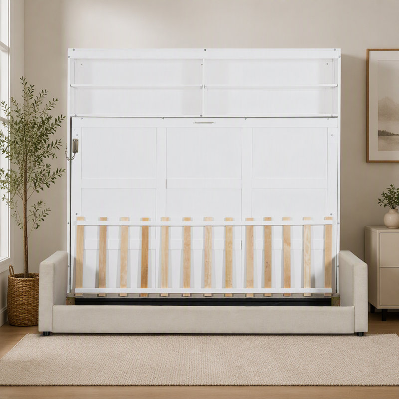 Grand lit escamotable mural avec canapé, White