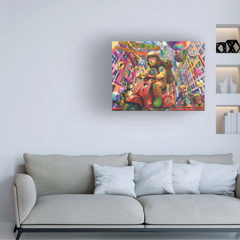 Michael David Ward Teddy On The Go! Art sur toile, H 14 po x l 19 po