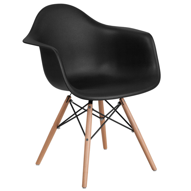 Herculaneum Plastic Chair with Arms and Wooden Legs, Black