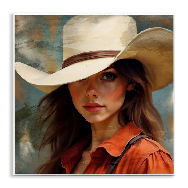 Plaque murale «Cowgirl Gaze Beneath Hat» par Kim Allen