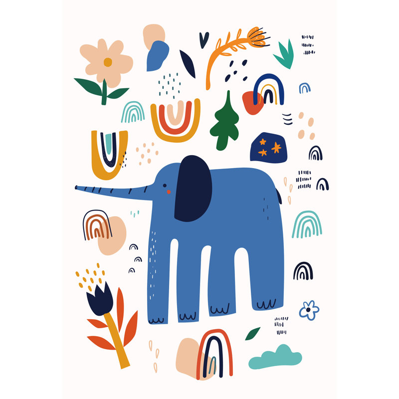 Joyful Jumbo: Éléphant fantaisiste et toile abstraite, art mural, H 36 po x l 24 po