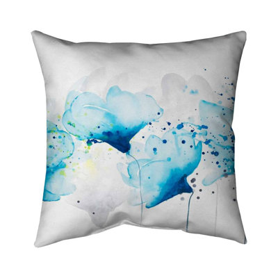 Watercolor paint splash flowers - 18"x18" Outdoors Throw pillow - Spun poly - Print on demand