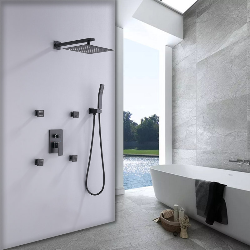 Système de douche complet avec valve brute, Noir mat