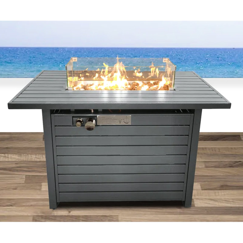 42"X25" Propane Fire Pit Table With Lid - Steel Construction, Heat-, Outdoor Relax Hub Steel, Powered, Leisure Spot