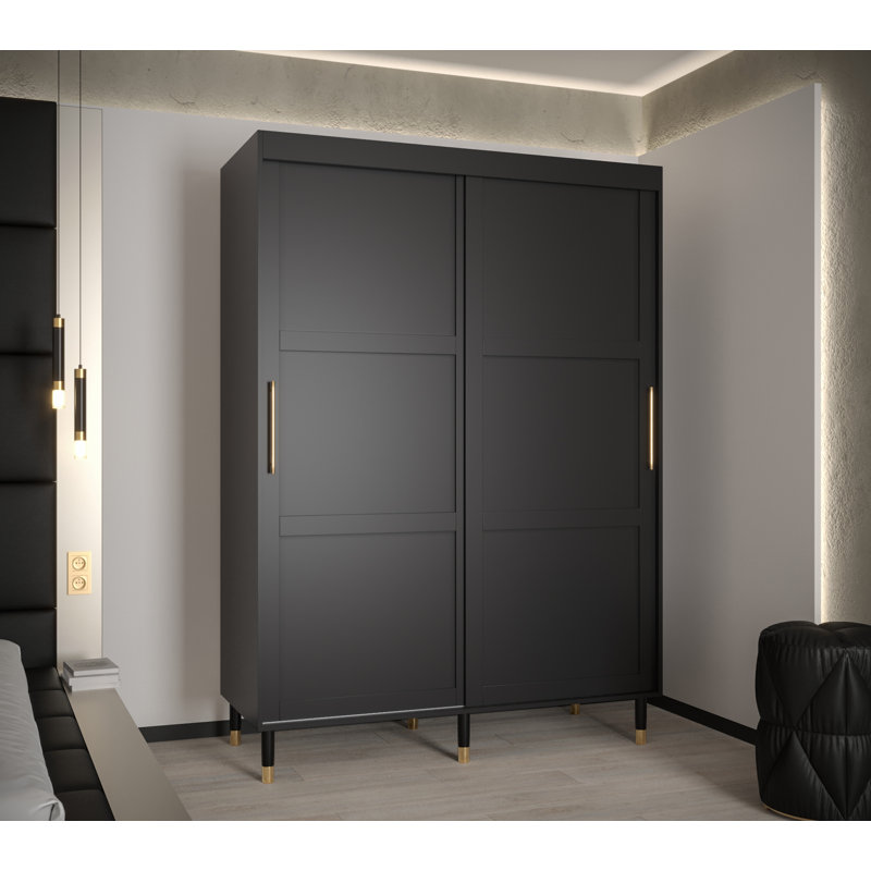 Annilyn 2 Door Wardrobe, 208cm H x 150cm W x 62cm D, Black Matt