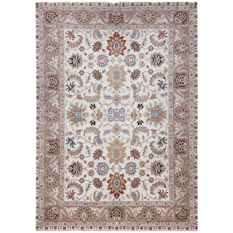 Tapis ivoire et sable noué à la main de haute qualité, Rectangle de 10 pi x 14 pi