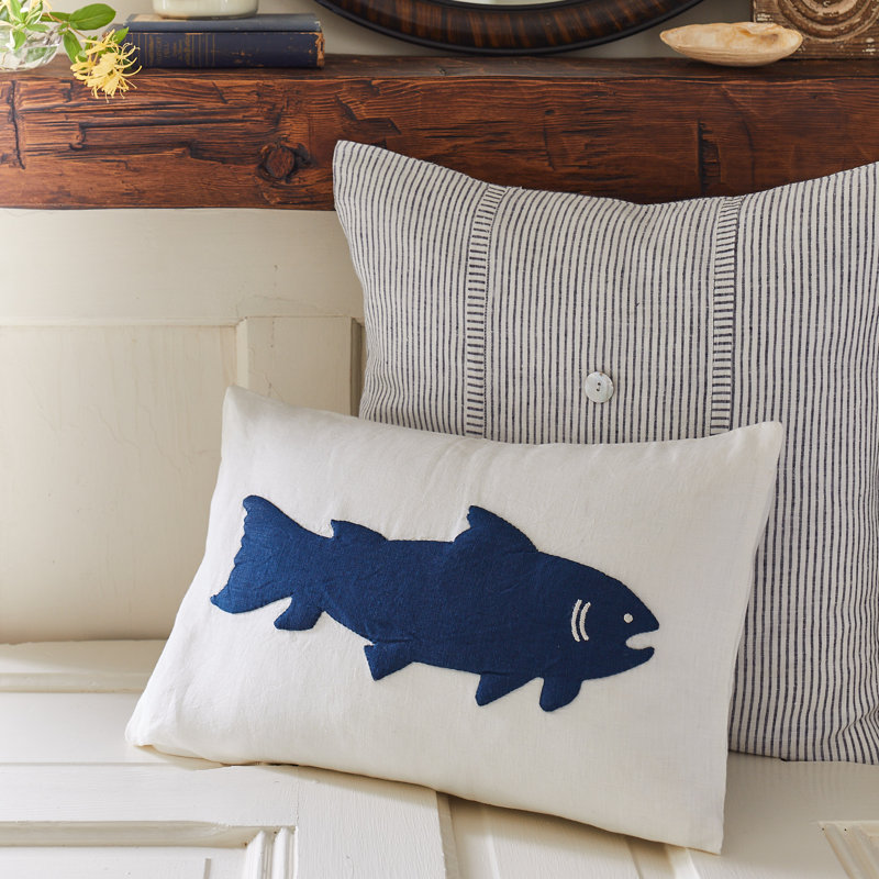 Fish Coastal Boudoir Pillow, White/Navy