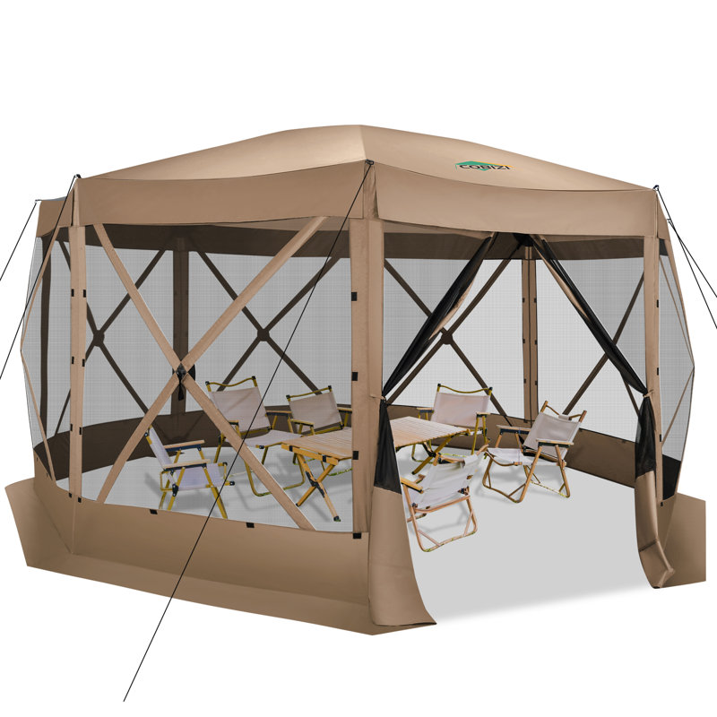 Très grande tente de pavillon escamotable avec moustiquaire 15 x 15 pi, Kaki