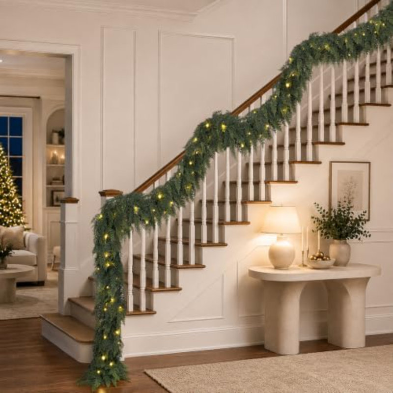 Décoration de guirlande en cèdre 15 pi avec lumières pré-éclairées 15 pi