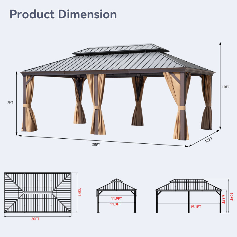Pavillon de jardin en aluminium, 20 pi x 12 pi