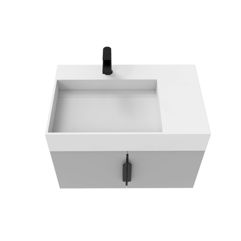 Ensemble de meuble-lavabo mural simple 30 po avec surface solide Amazon, Blanc, Gris, Noir
