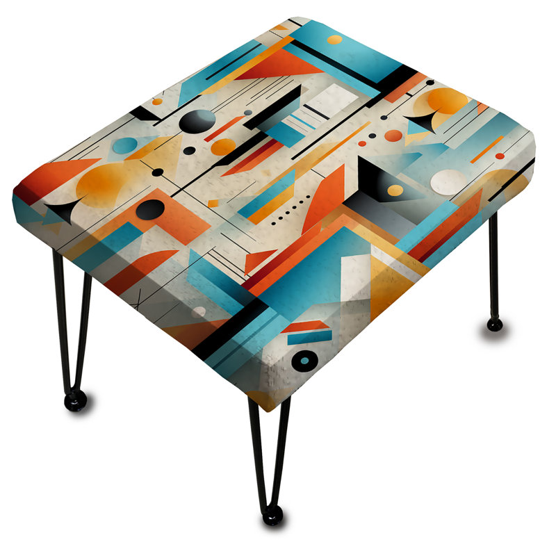 Turquoise Orange Retro Futurism Geometric - Geometric Rectangle Ottoman
