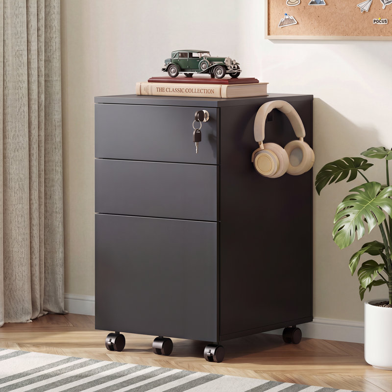 Nalo 17.7‘’ D 3 Drawer Mobile File Cabinet With Lock, Wood Home Office Filing Cabinet With Full-Extension Drawers and 360° Lockable Casters Fits Letter/Legal/A4 Size