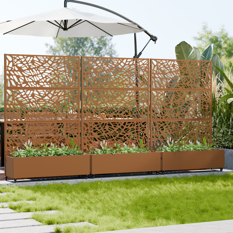 72" H x 47" W x 16" D Outdoor Metal Planter Box with Trellis Decor Raised Garden Bed with Lattice Panel and Wheels for Patio