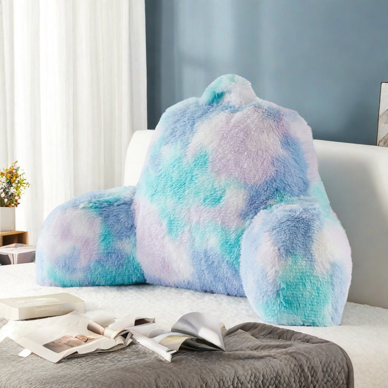 Cozy Fur Backrest Pillow with Arms, Blue