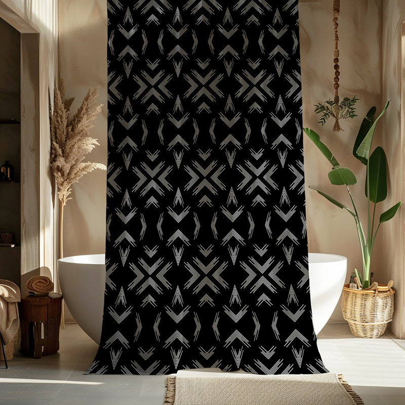 Black Boho Pattern Shower Curtain, 90"H x 70"W