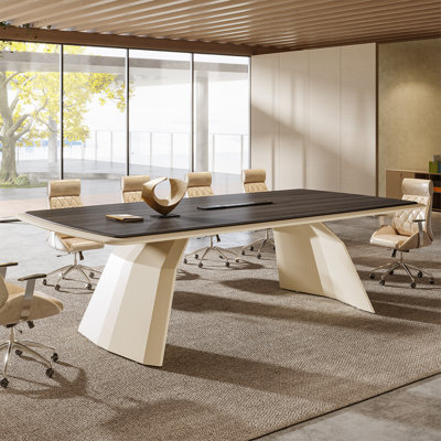 94.4-Inch High-End Luxury Conference Table With Stainless Steel Base And Recessed Power Strip Socket