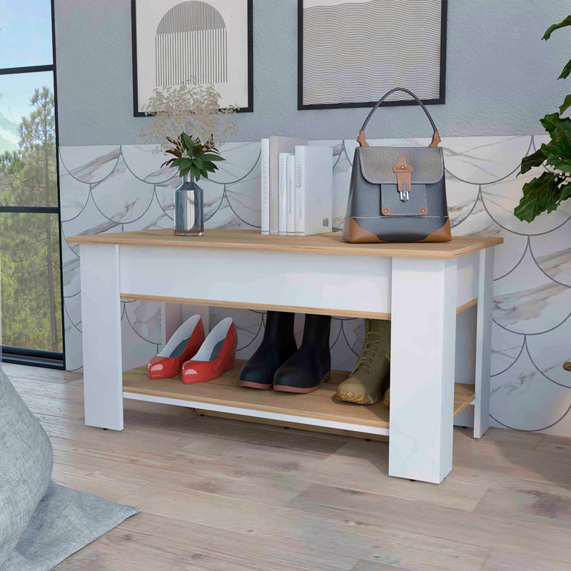 Daffodil Bench, Liftable Top And Lower Panel, White/Natural