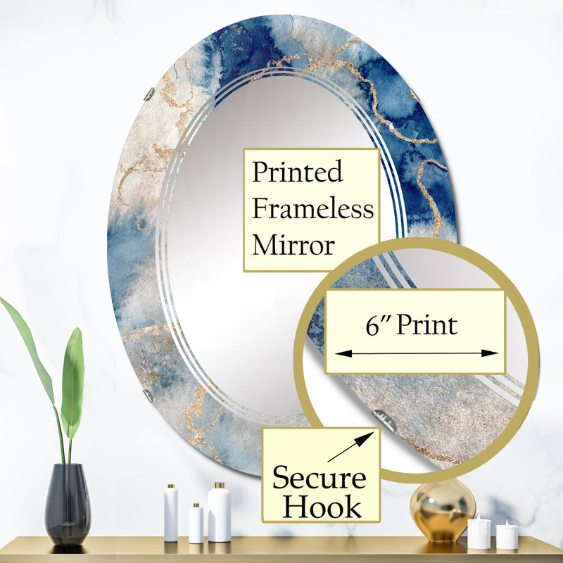 Miroir mural abstrait, miroir décoratif en marbre bleu doré - nuages de marbre bleu et or III, 36 po x 24 po