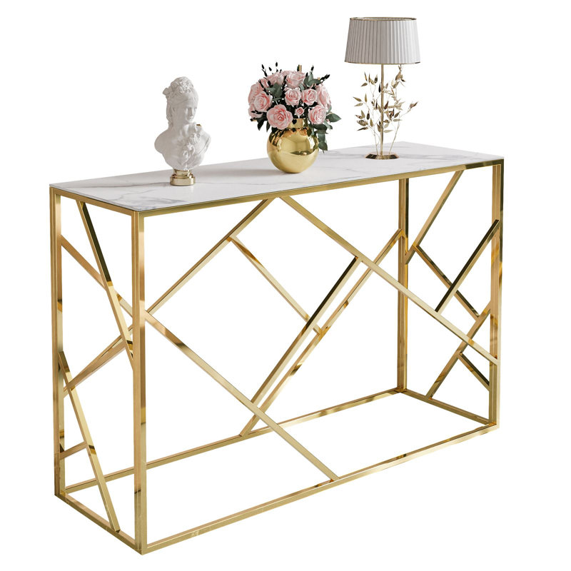 Andrico 120cm Glass Top Console Table, White Marble