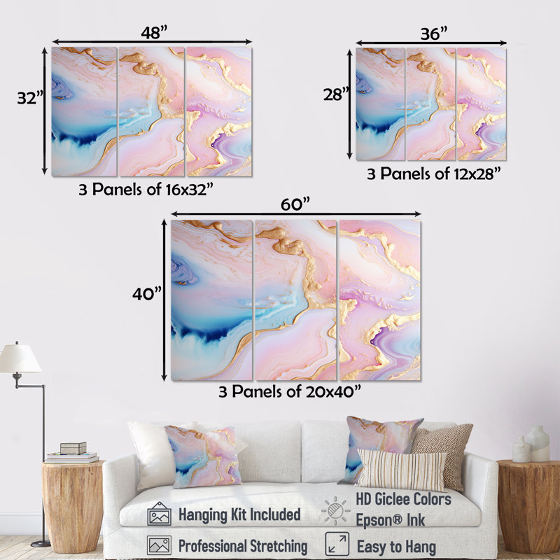 Alaya - ensemble d'impression d'art mural en marbre, Toile tendue, H 32 po x l 48 po x P 1 po