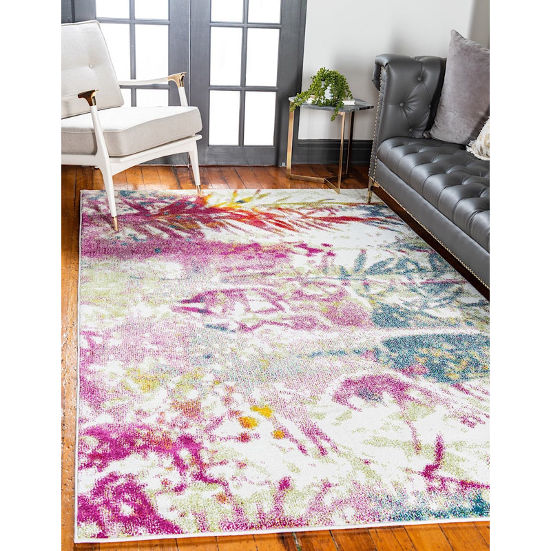 Rose géométrique/vert Tapis décoratif elivra, Rectangle 6 pi x 9 pi