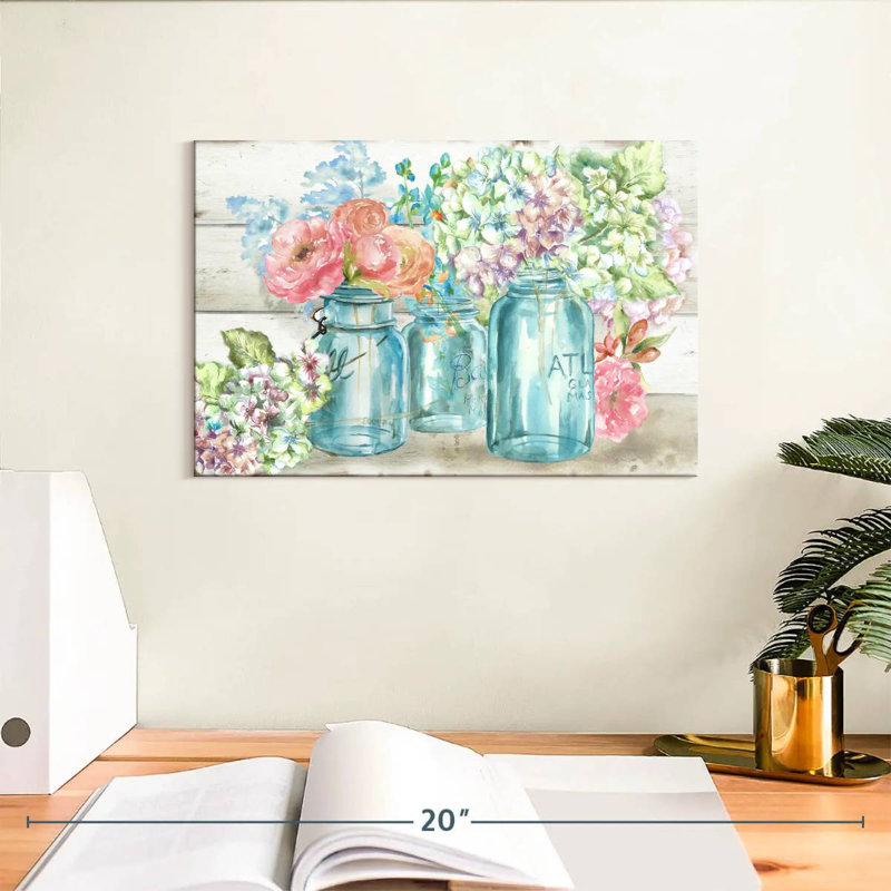 Harnek fleurs colorées dans un pot Mason, H 8 po x l 12 po