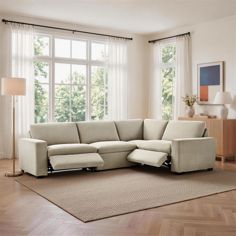 Canapé modulaire inclinable électrique en L avec technologie Zero-Wall - ensemble complet, Beige