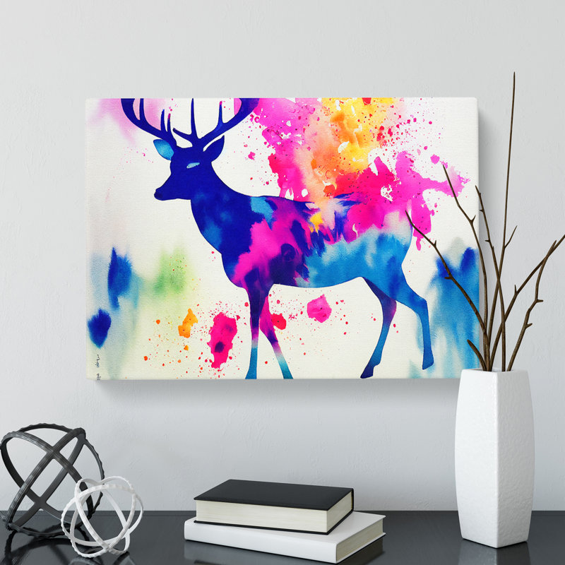 Colourful Stag Deer Vol.2 Abstract - Wrapped Canvas, 40cm H x 60cm W x 3cm D
