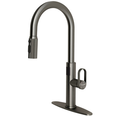 MASO Touchless Kitchen Faucet with Pull-Down Sprayer, Fahrenheit Temperature Display, 3 Spray Modes, 360° Swivel, Commercial Modern Faucet for RV, Farmhouse, Camper, Laundry & Bar,Matte Black