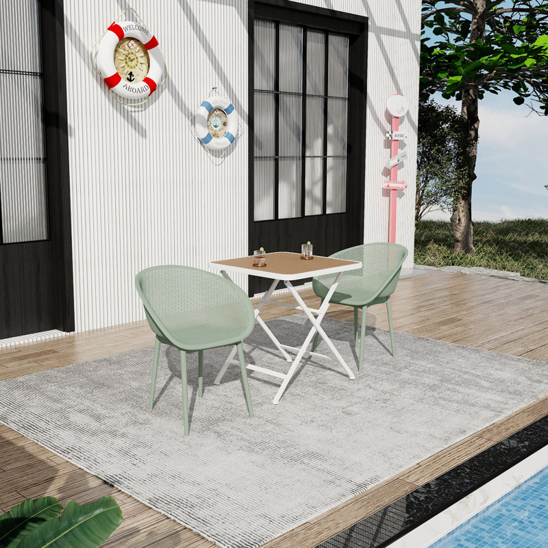 Ensemble de 2 chaises longues modernes vert pâle - Plastique PP toutes saisons pour l'intérieur et l'extérieur
