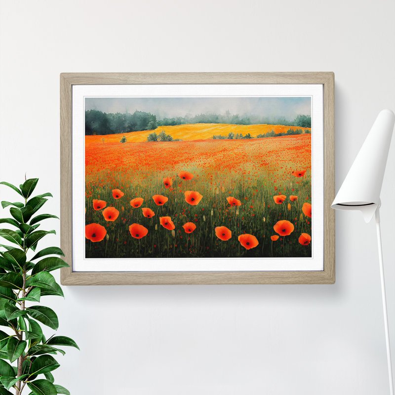 Poppy Field Watercolour Vol.3 - Framed Print, 25cm H x 34cm W x 2cm D, Oak
