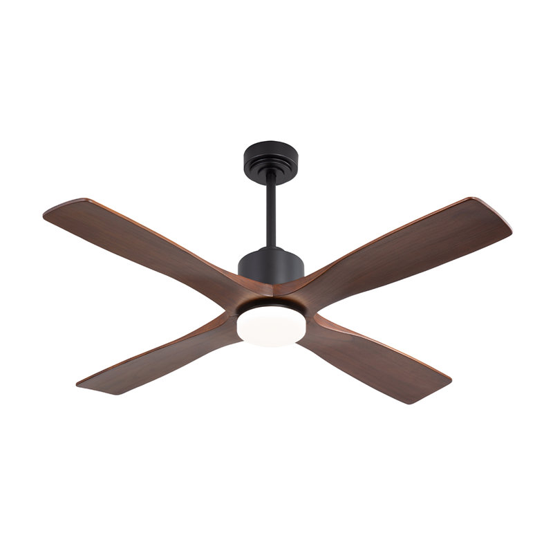 Dc Motor 4 Solid Wood Blades Indoor Ceiling Fan With Light Kit, Black, Walnut, 48'' Wide