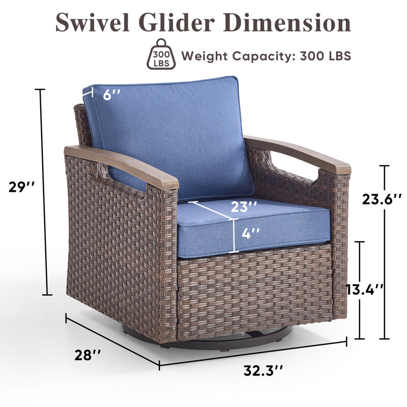 Outdoor Wicker Swivel Glide Chair Set with Cushions - Thumbnail 3