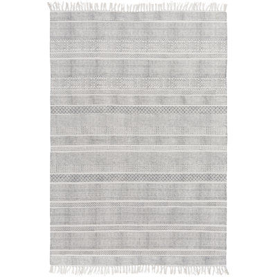 Tapis gris anthracite / ivoire en coton tissé à la main Aviana