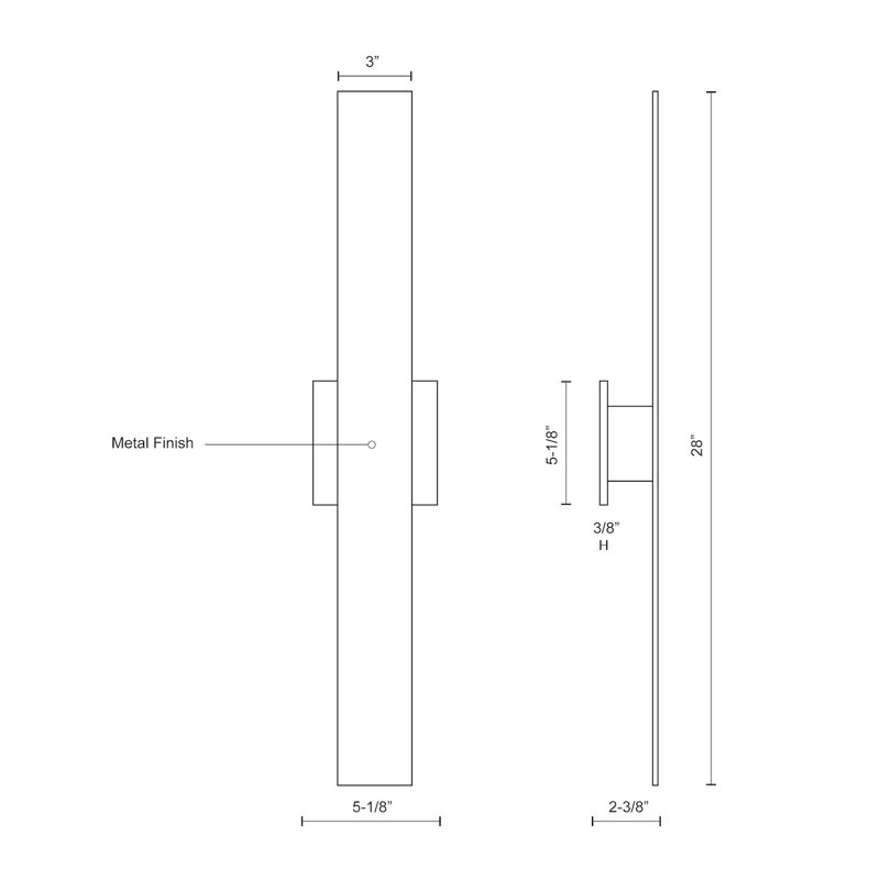 Vesta 1 - Light LED Wallchiere, White, 28" H x 5.125" W x 2.375" D