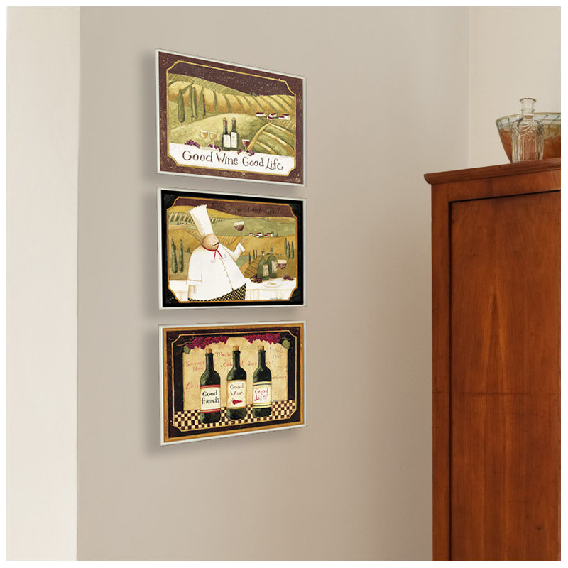 Ensemble de 3 plaques murales Ehme «Good Friends, Wine and Life»