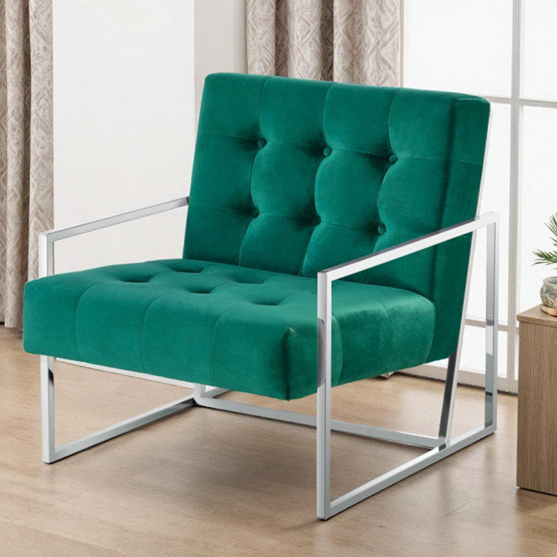 Fauteuil d'appoint en velours rose Glam avec structure chromée, Vert