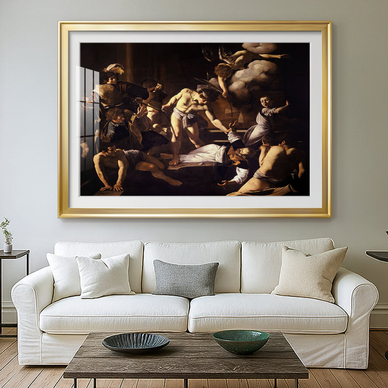 «The Martyrdom of Saint Matthew-Caravaggio», reproduction encadrée avec passe-partout et verre 1599-1600, 30 x 5 x 42,5, Doré