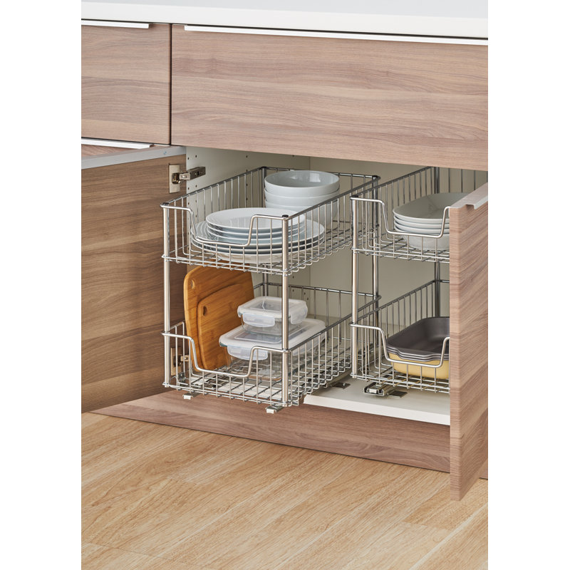 Chrome 2-Tier Sliding Undercabinet Organizer for Kitchen and Bathroom
