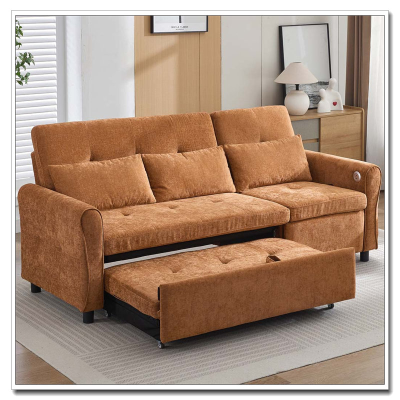 Canapé-lit escamotable en tissu 82 po Chenille, Orange