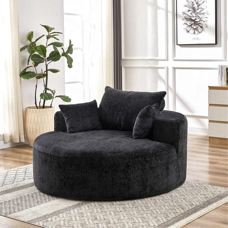 Boneless 55''L Chenille Foam Single Swivel Chair, Fluffy Modern Sleeper, 360 Degree Swivel Chair For Living Room, Bedroom, Lounge And Projection Room