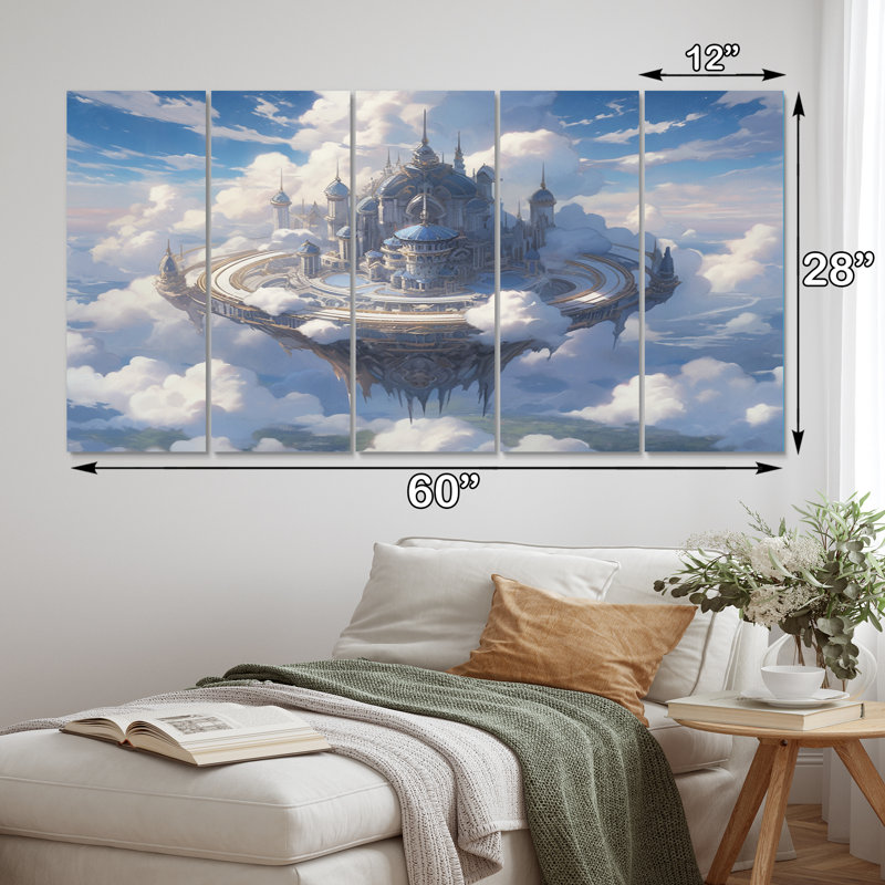 Château dans les nuages II - décoration murale châteaux - 5 panneaux égaux