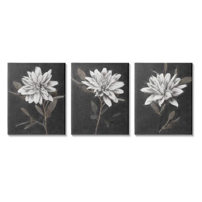 «Fable Lotus White Floral Bloom» par Nina Blue - ensemble de 3 impressions sur toile tendue, H 14 po x l 33 po x P 1,5 po
